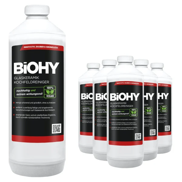 BiOHY Glaskeramik Kochfeldreiniger (6x1l Flasche) | Optimal Zur Reinigung Und Pflege Von Kochfeld Und Induktion | Geeignet Für ALLE GERÄTE 1