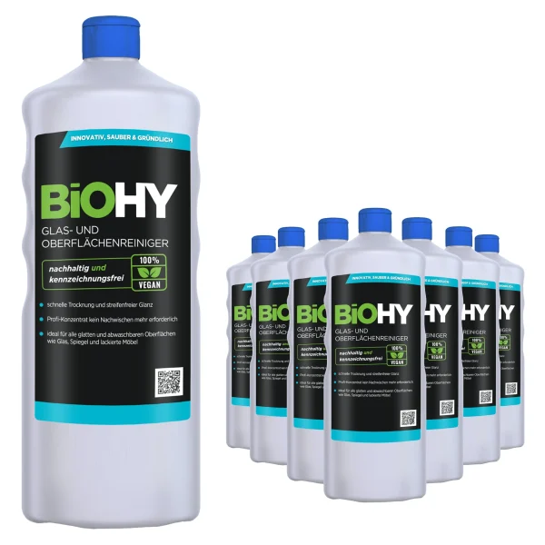 Null BiOHY Glas- Und Oberflächenreiniger (3x1l Flasche) | Konzentrat | Universalreiniger | Intensiv & Nachhaltig Reinigender Automatenreiniger 6