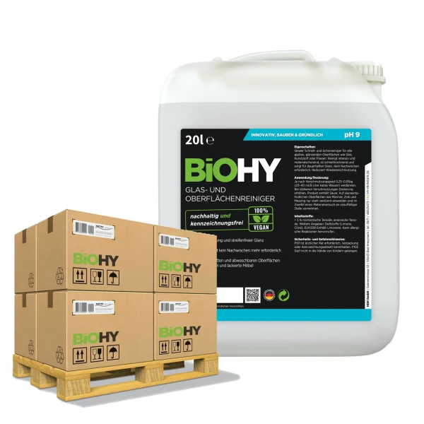 Null BiOHY Glas- Und Oberflächenreiniger (24x20l Kanister) | Konzentrat | Universalreiniger | Intensiv & Nachhaltig Reinigender Automatenreiniger 1
