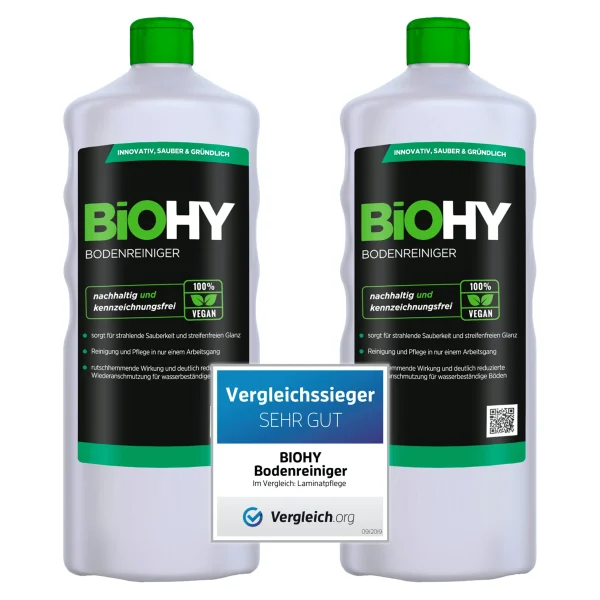 BiOHY Bodenreiniger (2x1l Flasche) | Konzentrat Für Alle Reinigungsgeräte Und Alle Hartböden | Angenehmer Geruch Und Streifenfreie Reinigung 1