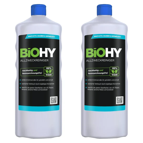 BiOHY Allzweckreiniger Konzentrat (2x1l Flasche) | Schonender Profi – Universalreiniger Für Haushalt Und Auto | Vollständig Biologisch Abbaubar 1