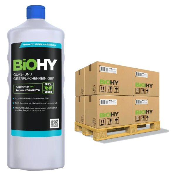 Null BiOHY Glas- Und Oberflächenreiniger (480x1l Flasche) | Konzentrat | Universalreiniger | Intensiv & Nachhaltig Reinigender Automatenreiniger 1
