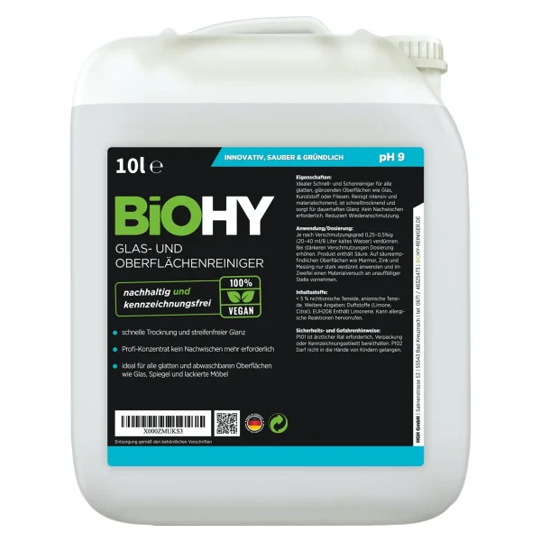 Null BiOHY Glas- Und Oberflächenreiniger (24x20l Kanister) | Konzentrat | Universalreiniger | Intensiv & Nachhaltig Reinigender Automatenreiniger 4