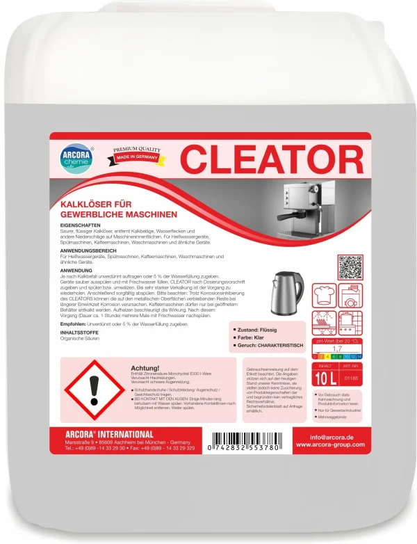 ARCORA Kalklöser Für Gewerbliche Maschinen CLEATOR, 10L 1