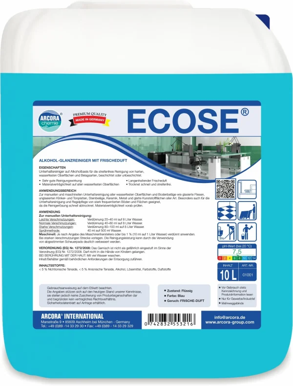 ARCORA Alkohol-Glanzreiniger Mit Frischeduft ECOSE, 10L 1