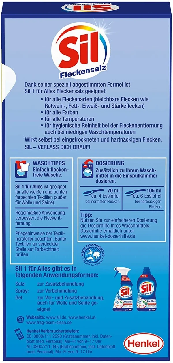 Null Sil 1 Für Alles Fleckensalz Fleckenentferner 500 G Reiniger Reinigungsmittel 7