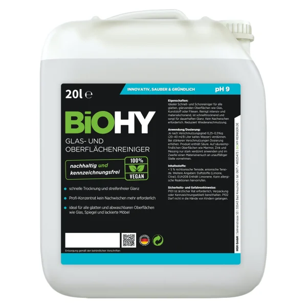 Null BiOHY Glas- Und Oberflächenreiniger (480x1l Flasche) | Konzentrat | Universalreiniger | Intensiv & Nachhaltig Reinigender Automatenreiniger 7
