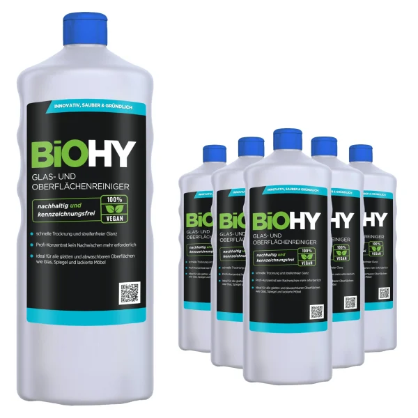 Null BiOHY Glas- Und Oberflächenreiniger (480x1l Flasche) | Konzentrat | Universalreiniger | Intensiv & Nachhaltig Reinigender Automatenreiniger 5